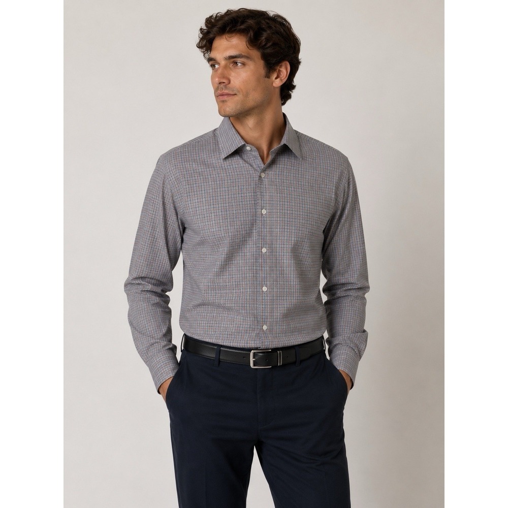 Hugo Boss Sharp Fit Plaid Button Down Shirt 16.5 32/33 Classic Long Sleeve Mens